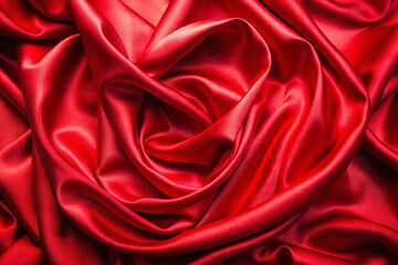 Obraz premium Velvet Embrace: A captivating close-up of luxurious, scarlet red satin fabric, artfully draped to create a sense of opulence and tactile beauty.