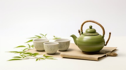 pot green tea white background