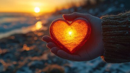 Sunset Heart Love Hope Winter Cold Warmth