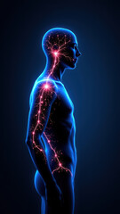 Medical illustration featuring a detailed depiction of VNS (Vagus Nerve Stimulation) with human anatomy.