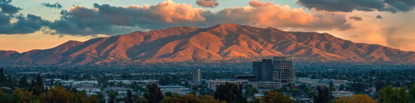 Diablo: Panoramic View of Mount Diablo California with City Skyline in Sunset