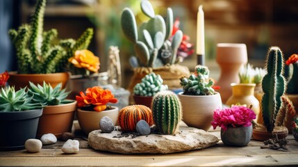 Fototapeta premium various cactus on table