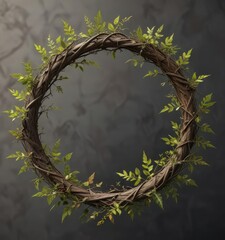 Thorns and leaves intertwined to form a crown with a natural, earthy feel, foliage, thorns, earthy