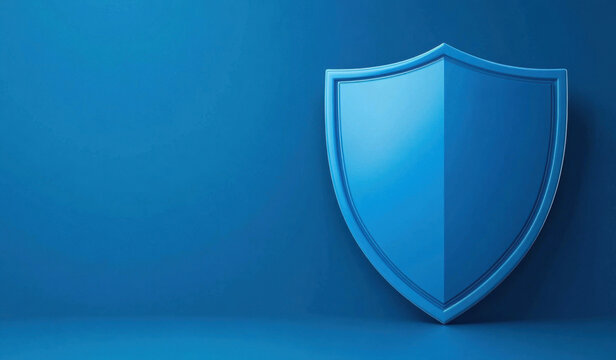 blue shield illustration on solid blue background, symbolizing protection and security. design is sleek and modern, conveying sense of safety and reliability
