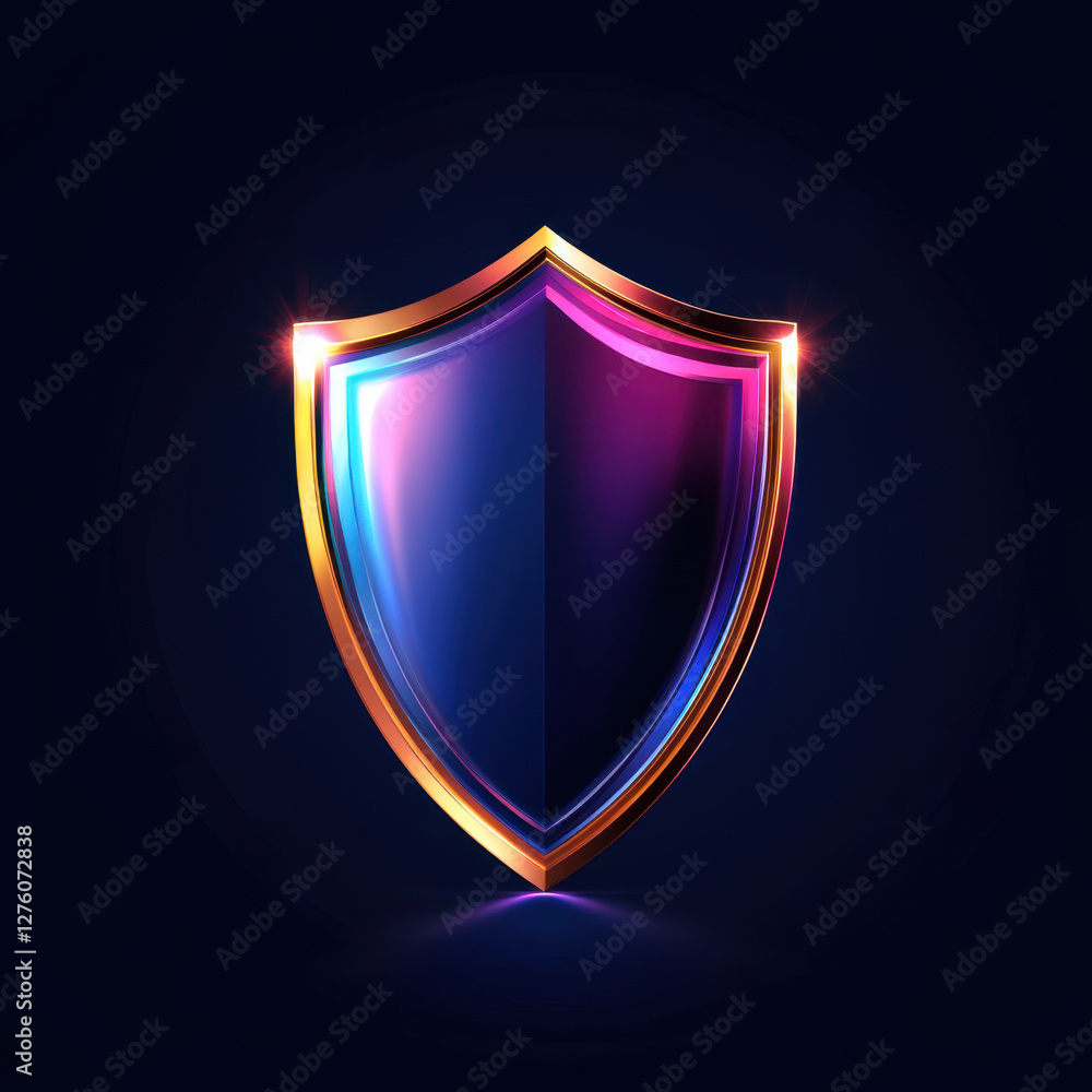 Canvas Prints vibrant shield logo design with glossy finish, featuring gradient of blue and purple colors, symbolizing protection and security