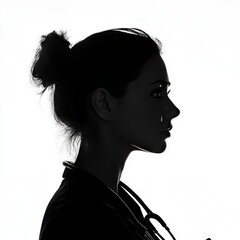 Silhouette of healthcare professional with stethoscope on white background
