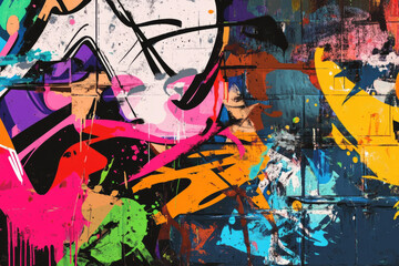 A cool graffiti-style 90s street art background with bold paint splatters, edgy stencils, and an urban vibe.