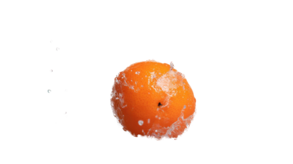 A sweet and colorful tangerine, dropping gently, isolated on a white backdrop