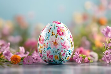 Fototapeta premium Floral Easter Egg on Pastel Background