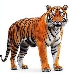 Fototapeta premium Beautiful Red and Black Bengal Tiger Isolated on White Background, Majestic Wildlife Portrait