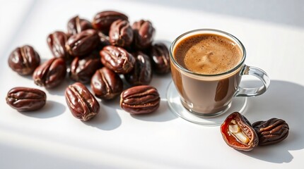 Dates and Arabic Coffee on White Background