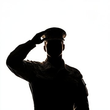 Silhouette of a saluting service member in military uniform. O7