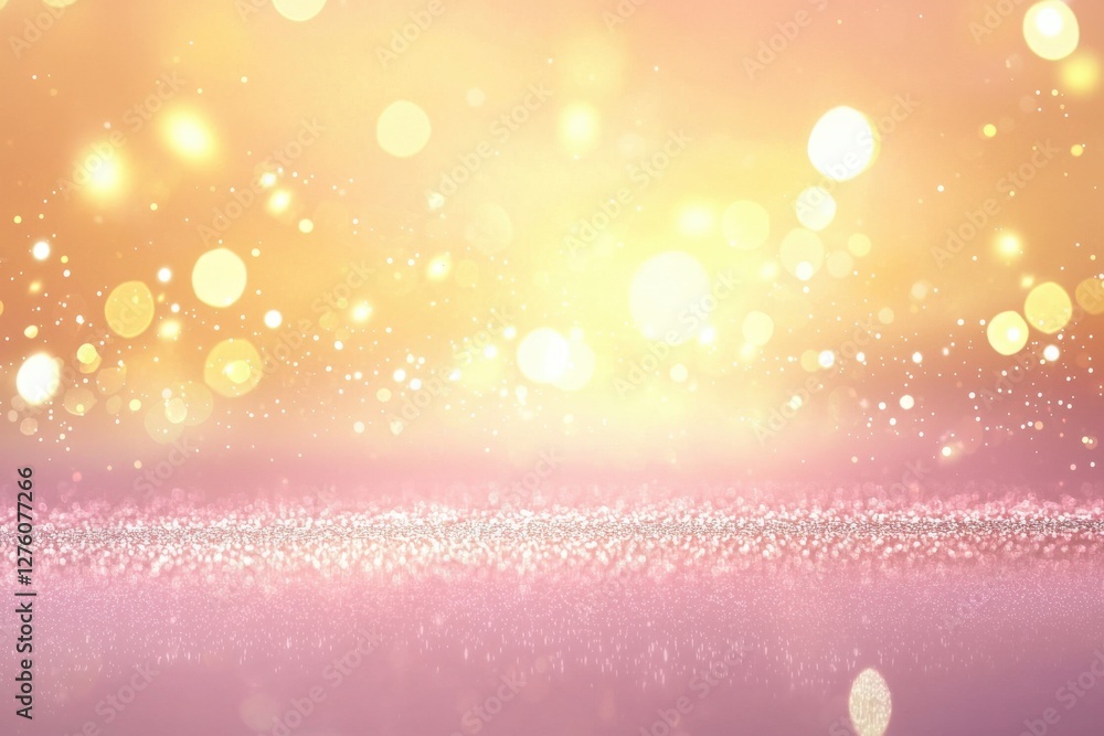Wall mural sparkling bokeh background with soft pink and gold tones