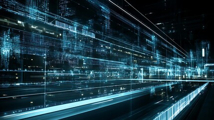 Obraz premium Data highway, digital city, future tech