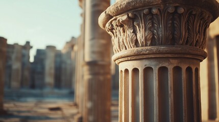 Ancient greek columns in the background. Doric is a sailor who is a member of the royal navy. A column of a sandstone wall. Columns from ancient greece in the background lifestyle.