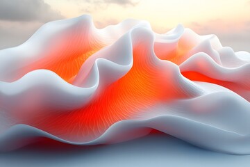 Fototapeta premium Abstract Waveform Design with Vibrant Red and White Organic Shapes for Modern Decor