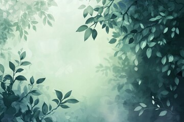 Lush Green Leaves with Soft Fog in a Serene Background