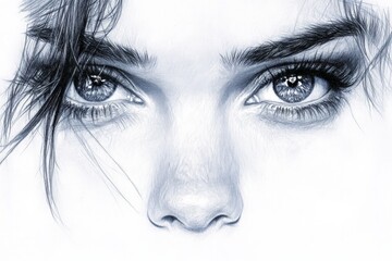 Fototapeta premium Detailed black and white drawing of expressive eyes with intricate eyelashes and realistic shading