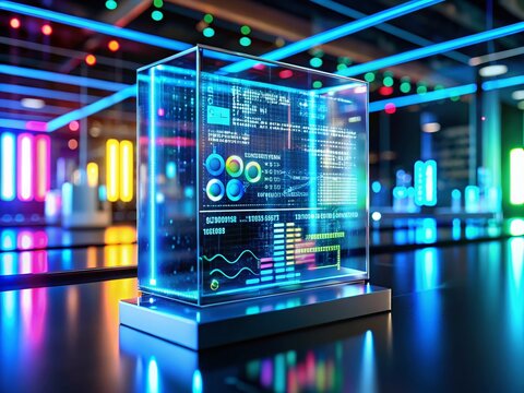 AI Machine Learning Coding: Glass Console Reflecting Data Science