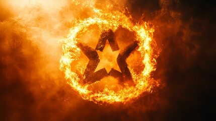 Fiery Star Ring Enveloped In Smoke And Fire