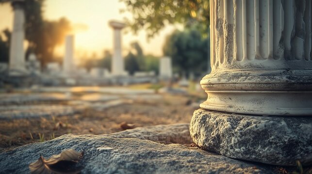 Ancient greek columns in the background. Doric is a sailor who is a member of the royal navy. A column of a sandstone wall. Columns from ancient greece in lifestyle the background.