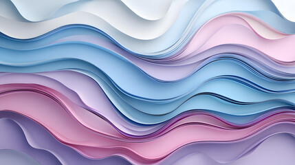 Obraz premium Abstract Pastel Wave Background Design Soft Colors Lavender Pink Blue White Wavy Lines Layers Texture Pattern