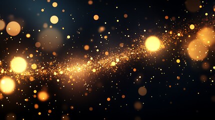 Fototapeta premium Golden glittering particles flowing on dark background