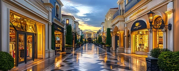 Fototapete Luxury shopping districts in Las Vegas with designer storefronts, elegant decor, and high-end brands © seksun