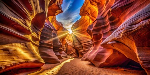 Obraz premium Antelope Canyon Arizona: Long Exposure Sunlight Beams & Shadows Stock Photo