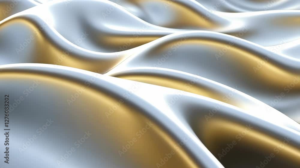 Poster patterns of shimmering silver and gold fabric create a flowing texture in an abstract setting