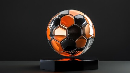 Naklejka premium elegant black and orange soccer ball trophy