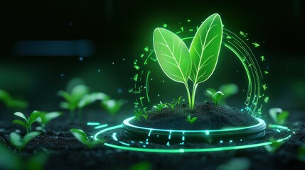 Glowing Plant Sprout Technology Sustainable Growth Image