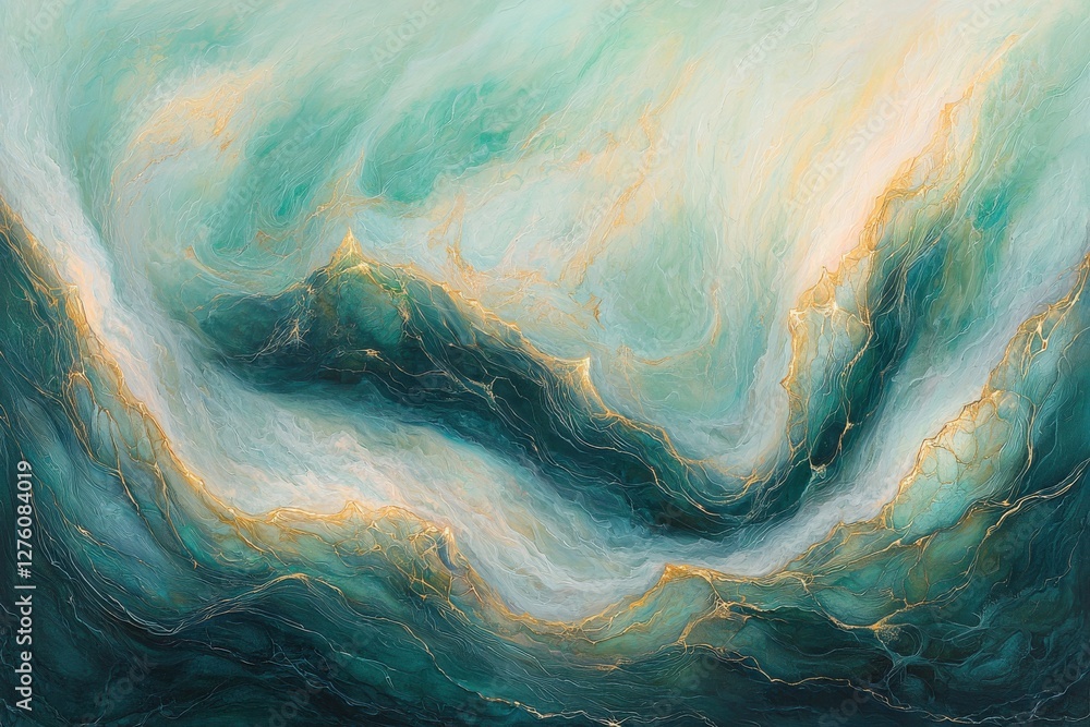 Canvas Prints abstract ocean waves with turquoise and gold textures in motion