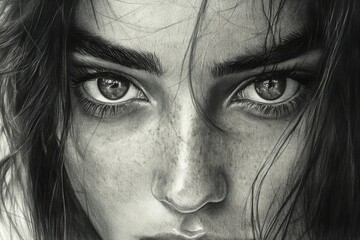 Obraz premium Stunning close-up portrait of a girl with captivating eyes displaying intricate details and expressive features