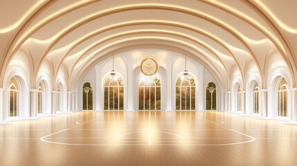Obraz premium Elegant Indoor Basketball Court Design with Autumn Views