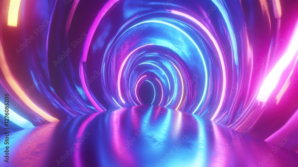 Poster neon tunnel lights abstract background