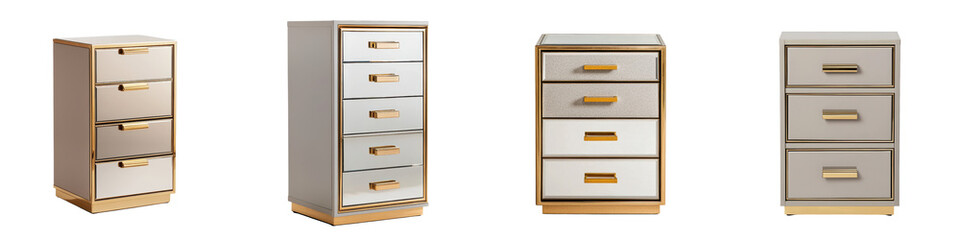 Elegant and Sophisticated Metallic Gold and Grey Wooden Drawers Dresser Cabinet with Minimalist Design for Modern Home Decor Storage Organization and Lifestyle Accents