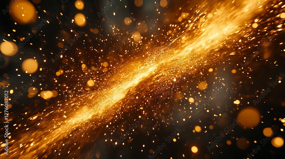 Poster golden sparks exploding across dark background