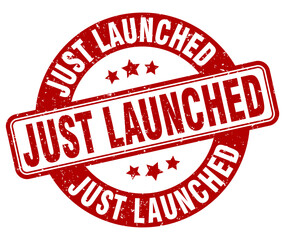 just launched stamp. just launched label. round grunge sign