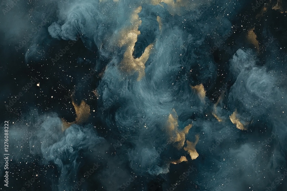 Wall mural abstract blue and gold cloudy space background for design projects
