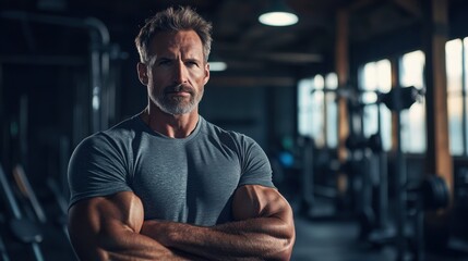 strong confident mature man gym portrait