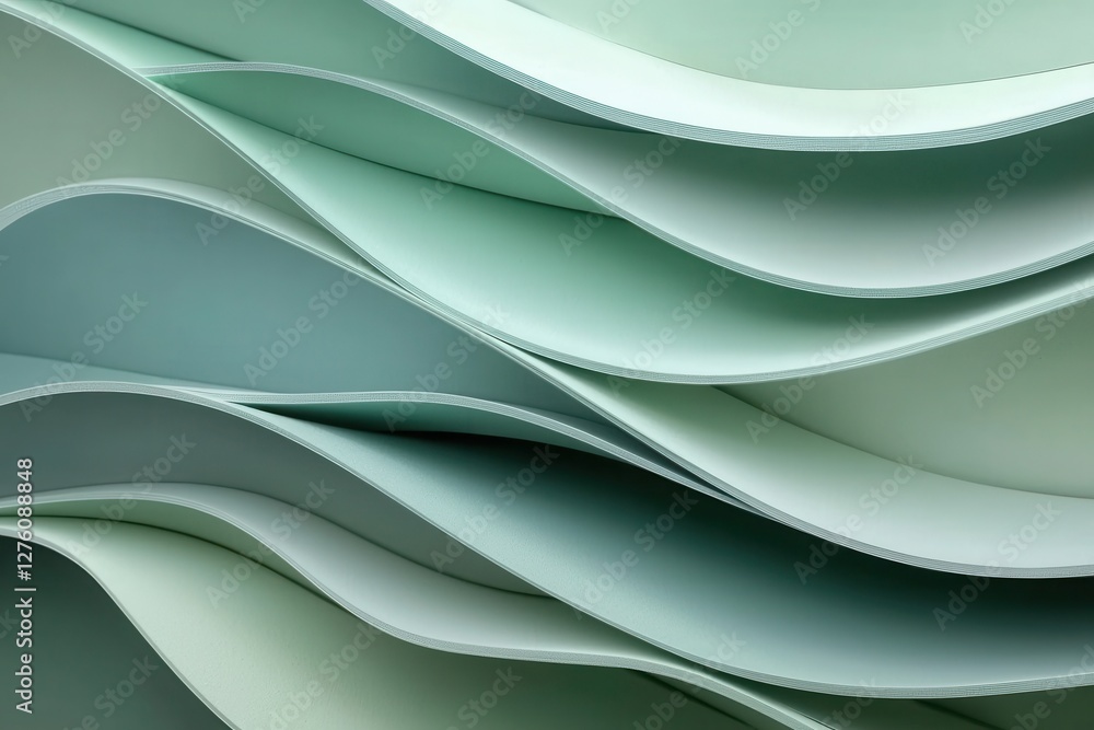 Wall mural abstract wavy patterns in soft green hues for backgrounds and design