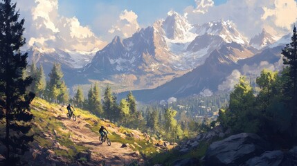 Fototapeta premium mountain bike riders epic alpine adventure