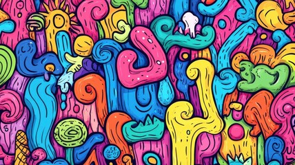 Hand-drawn doodle pattern with chaotic abstract elements, playful and dynamic, creative background