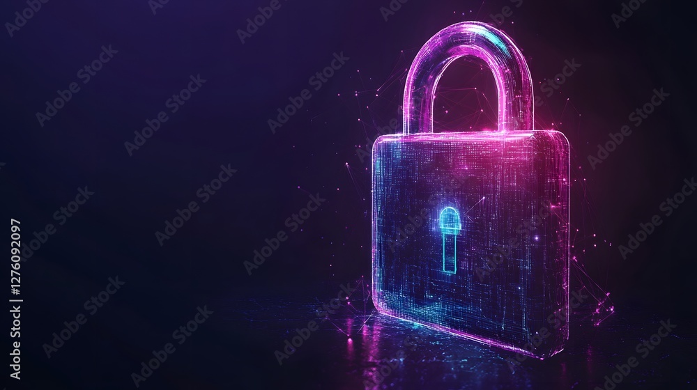 Poster a glowing digital lock screen with secure connections for futuristic tech and security themes