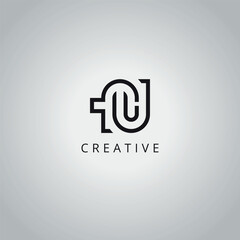 Creative Minimal FU UF Letter Business Logo Design Vector Icon Symbol.