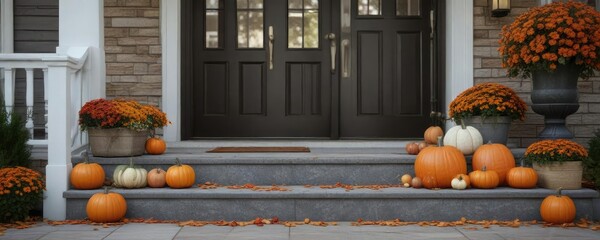 Traditional fall porch decor with pumpkins and pillows, pillows, porch decor