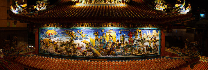 Expansive Mythological Mural Showcasing Celestial Beings and Legendary Tales on Traditional Temple...