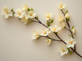 Fototapeta premium Pastel Blossoms on Beige Background