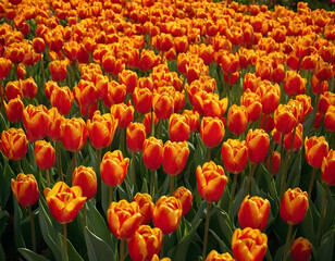 Obraz premium The colorful flowers of tulips, spring season, field of yellow tulips.